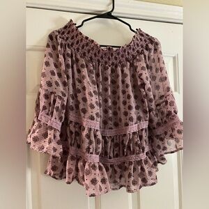 Eyeshadow Mauve Floral Off-Shoulder Blouse